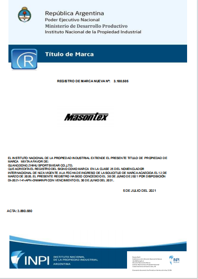MASONTEX certificate document 1