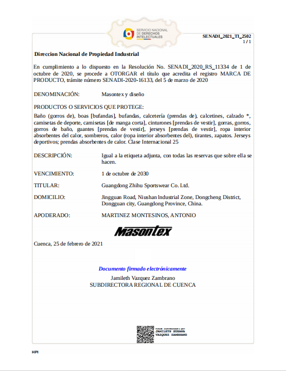 MASONTEX certificate document 8