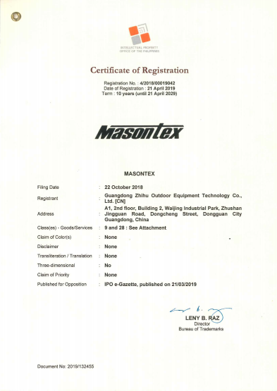 MASONTEX certificate document 9