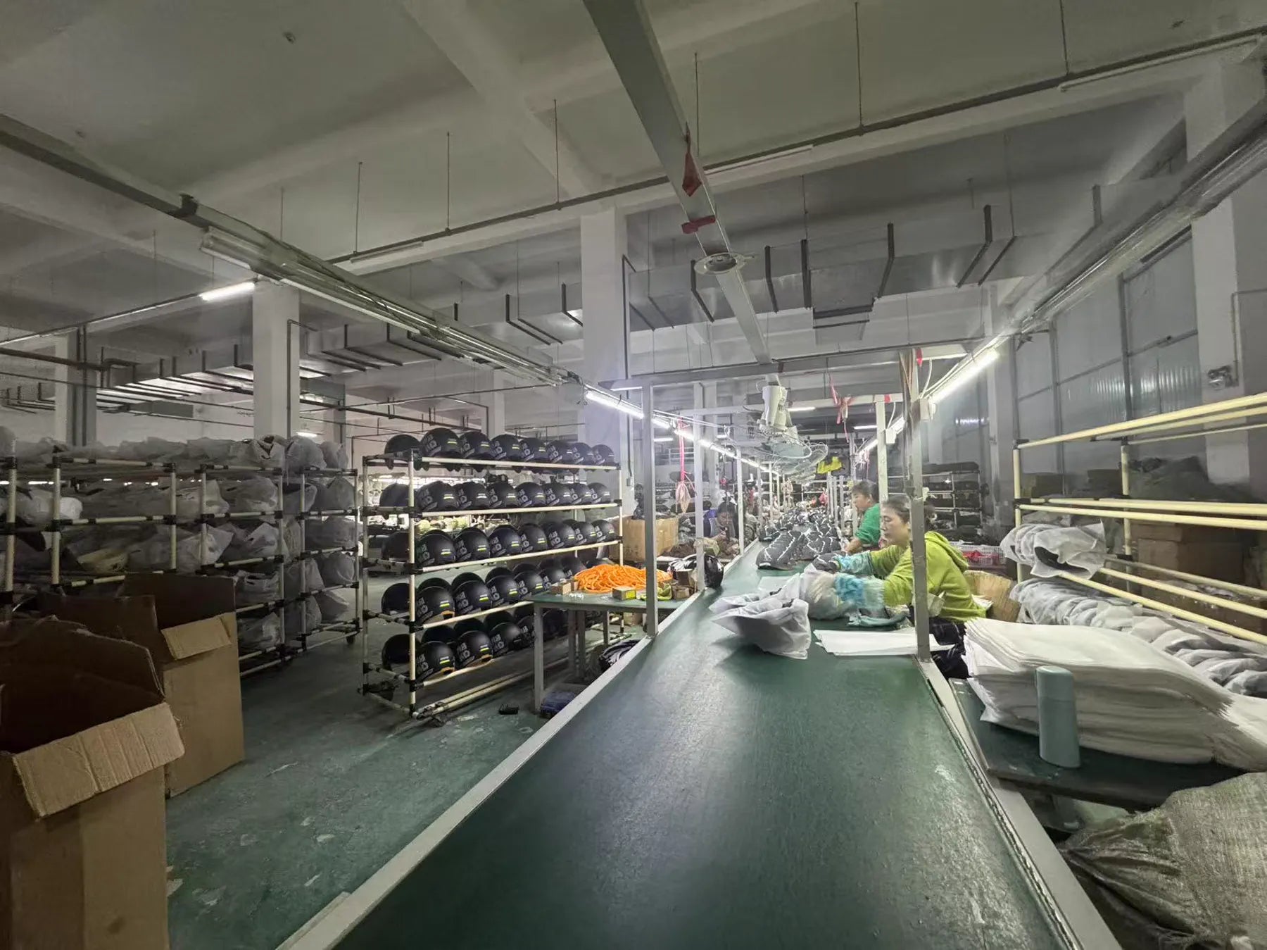 Helmet assembly on the production line